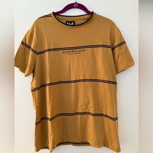 Denim And Flower Ricky Singh Gold With Black Stripes T- Shirt Size Medium.